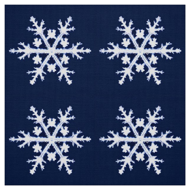 Giant Ice Crystal Snöflingor on Mörk Indigo Blue Tyg (Provkarta)