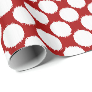 Giant Ikat Dots, vita prickar på djupt rött Presentpapper