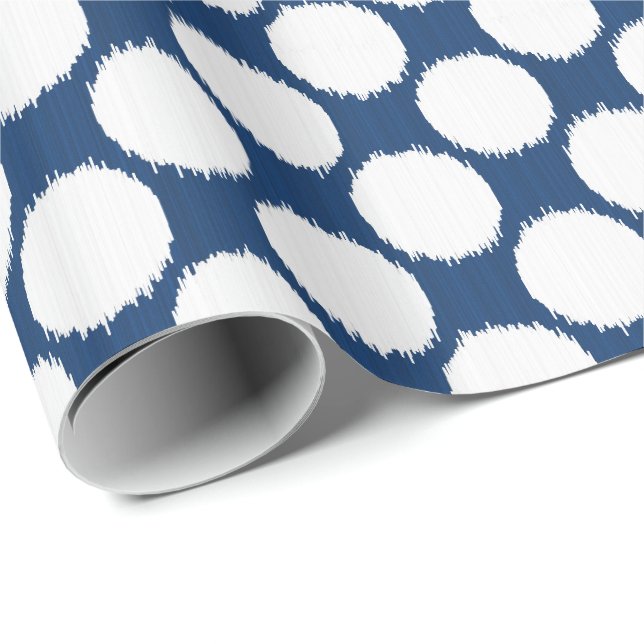 Giant Ikat Dots, vita prickar på koboltblått Presentpapper (Rullad Hörn)