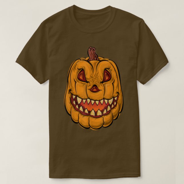 Giant Jack O'Lantern Arg Pumpkin Ansikte T Shirt (Design framsida)