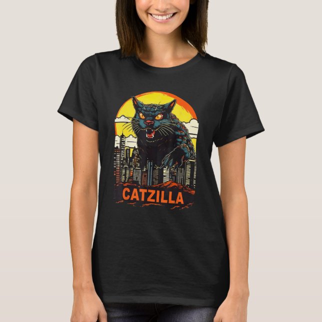 Giant Kattunge Catzilla i en stad i Catzilla T Shirt (Framsida)