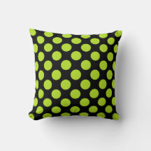 Giant Lime Green Polka Dots on Black Throw Pillow