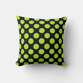 Giant Lime Green Polka Dots on Black Throw Pillow Kudde
