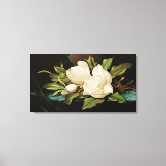 Giant Magnolias on a Blue Velvet Trasa av MJ Heade Canvastryck (Framsida)