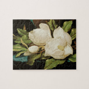 Giant Magnolias on a Blue Velvet Trasa av MJ Heade Pussel