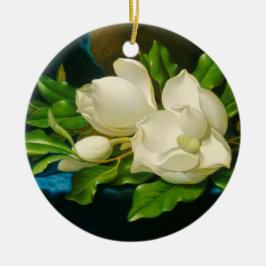 Giant Magnolias on a Blue Velvet Trasa (Heade) Julgransprydnad Keramik