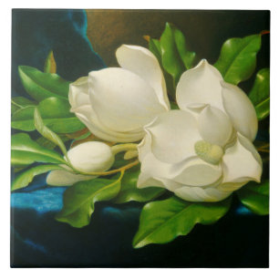 Giant Magnolias on a Blue Velvet Trasa (Heade) Kakelplatta