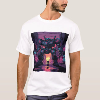Giant Mech Robot vs Human | Cyberpunk City Sunset  T Shirt