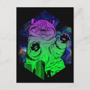 Giant Monster Catzilla attackerar Cat Skyline Vykort