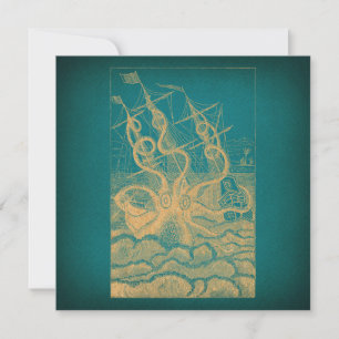Giant Octopus Attacking Frakt Teal Antique Kraken Kort