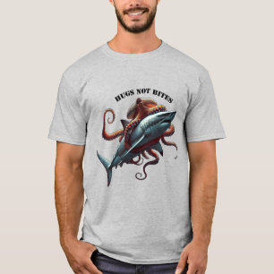 Giant Octopus Hugga en enorm Underbar vit haj-urm T Shirt