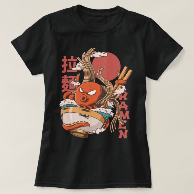 Giant Octopus Tentacle Ramen Bowl T Shirt (Design framsida)