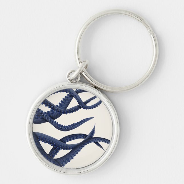 Giant Octopus Tentacles Rund Silverfärgad Nyckelring (Framsidan)