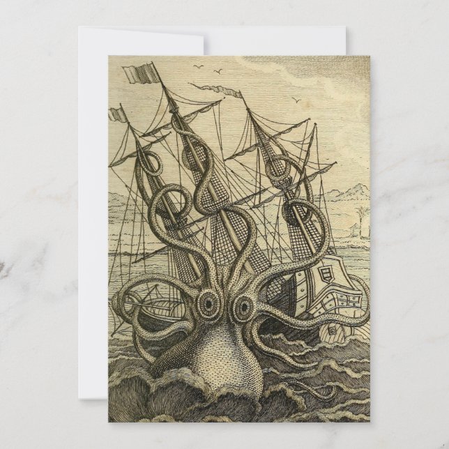 Giant Octopus Vintage 1801 Etching Tack Kort (Framsida)