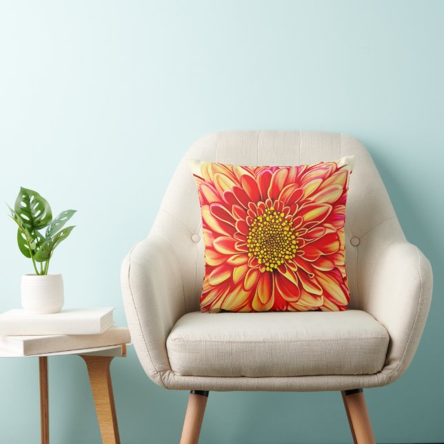Giant Orange och Golden Gult Aster Flower Kudde (Stol)