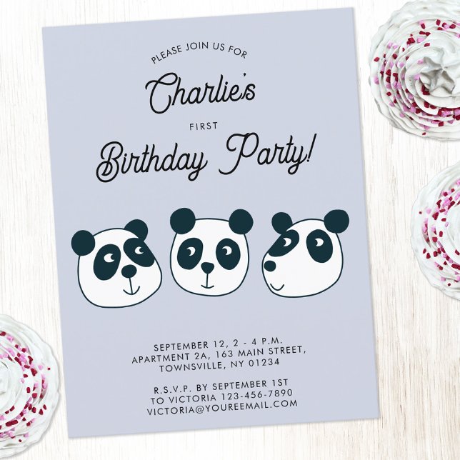 Giant Panda Bear First Födelsedagsfest inbjudan (Cute panda bear animal themed personalized first birthday party invitation)