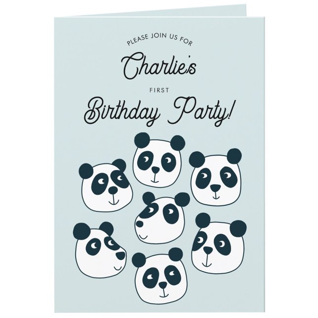 Giant Panda Bear Första födelsedag Party Inbjudan (Cute panda bear animal themed personalized first birthday party invitation)