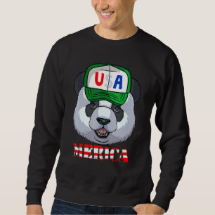 Giant Panda Bear Merica 4:e juli amerikanska Flagg Lång Ärmad Tröja