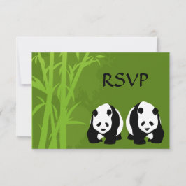 Giant Panda Bears och Grönt Bamboo Forest Bröllop OSA Kort