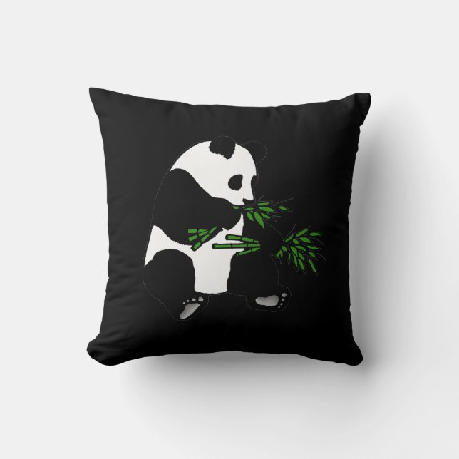 Giant Panda Eats Bamboo Black Kudde (Framsida)