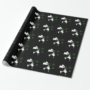 Giant Panda Eats Bamboo Black Presentpapper