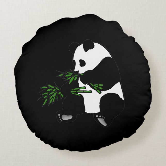 Giant Panda Eats Bamboo Black Rund Kudde (Baksidan)