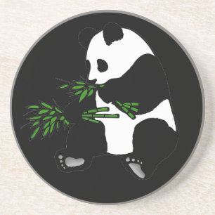 Giant Panda Eats Bamboo Black Underlägg