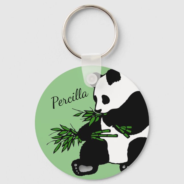 Giant Panda Eats Bamboo Namn Nyckelring (Framsida)