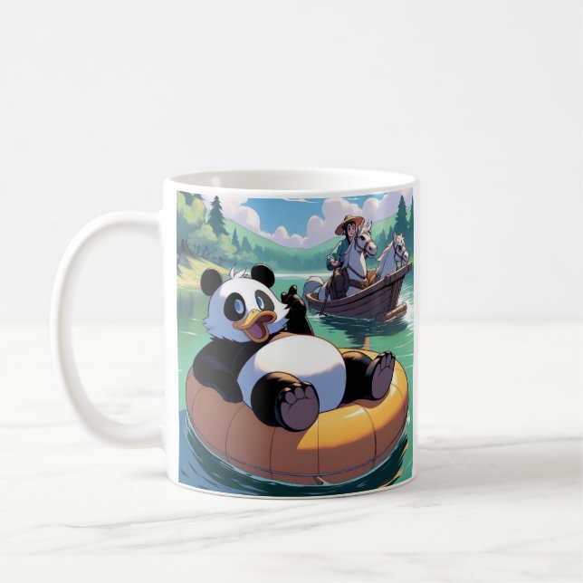 Giant panda-hästar som simmar kaffe te mugg kopp (Vänster)