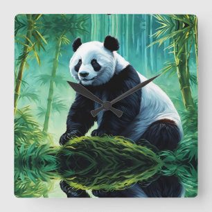 Giant Panda i Bamboo Forest Fyrkantig Klocka