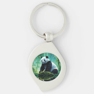 Giant Panda i Bamboo Forest Swirl Silverfärgad Nyckelring