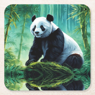 Giant Panda i Bamboo Forest Underlägg Papper Kvadrat