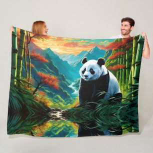 Giant Panda i Colorful Mountain Bamboo Forest Fleecefilt