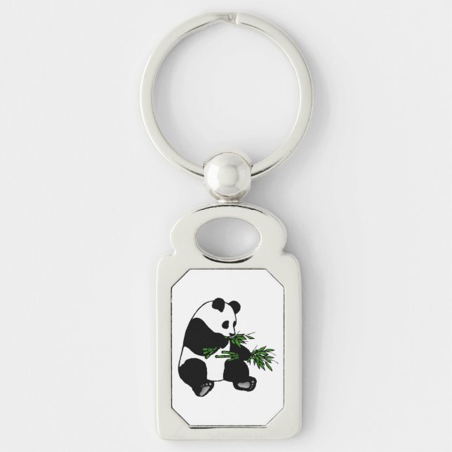 Giant Panda Rektangulärt Silverfärgad Nyckelring (Framsidan)