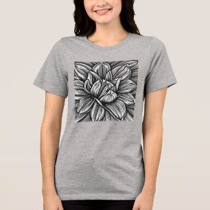 Giant Peony Flower Mönster i Black and White T Shirt