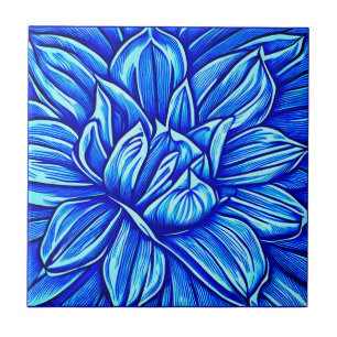 Giant Peony Flower Mönster i Indigo Blue Kakelplatta
