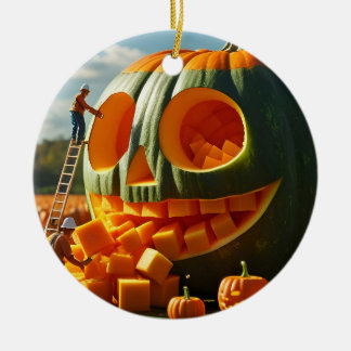 Giant Pumpkin Construction Crew Julgransprydnad Keramik