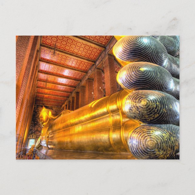 Giant reclining Buddha inuti tempel, Wat Pho. Vykort (Framsida)