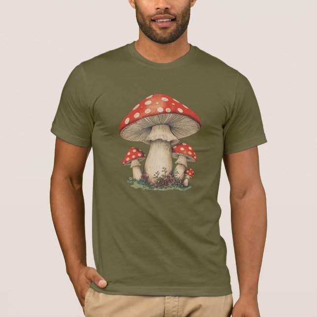Giant Red Amanita Mushroom - Retro Men's Graphic T Shirt (Framsida)