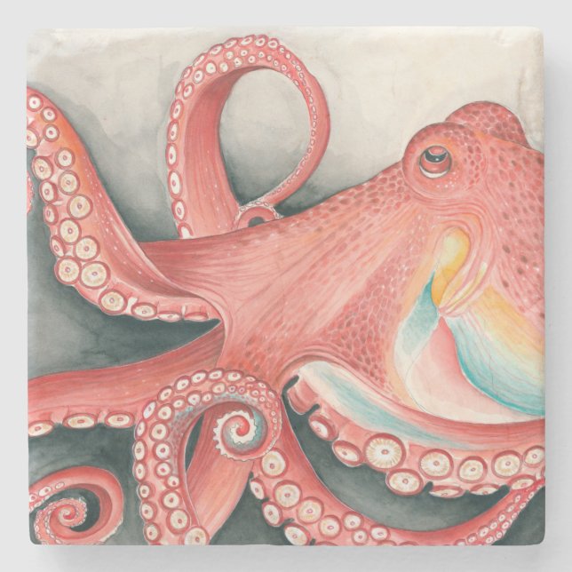 Giant Red Pacific Octopus Watercolor Art Stenunderlägg (Framsidan)