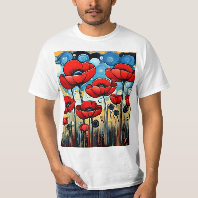 Giant Red Poppies 1 T Shirt (Framsida)