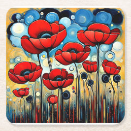 Giant Red Poppies 1 Underlägg Papper Kvadrat
