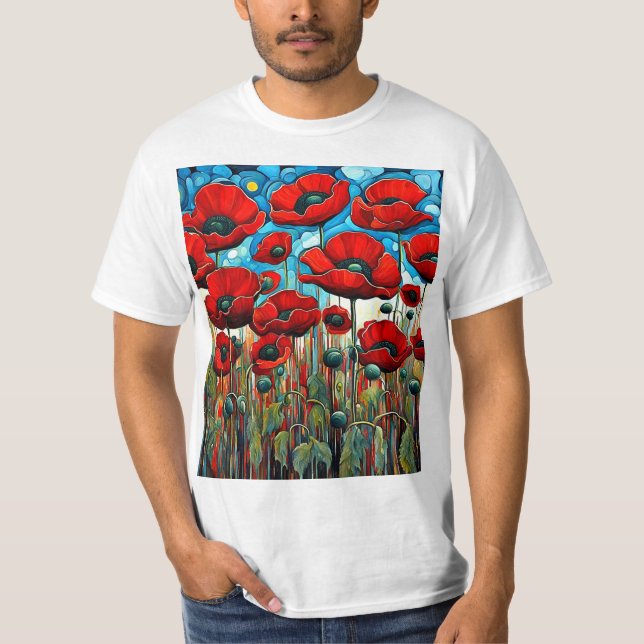 Giant Red Poppies 2 T Shirt (Framsida)