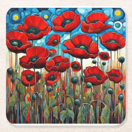 Giant Red Poppies 2 Underlägg Papper Kvadrat