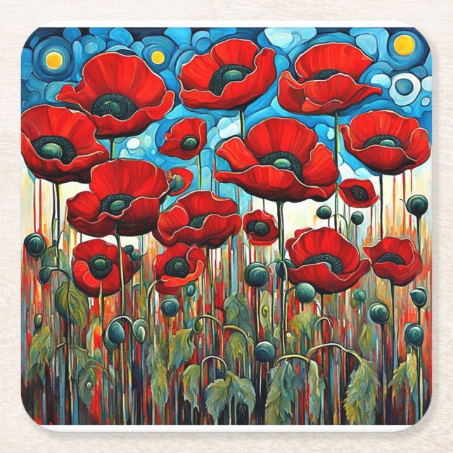 Giant Red Poppies 2 Underlägg Papper Kvadrat (Framsidan)