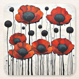 Giant Red Poppies 3 Underlägg Papper Kvadrat