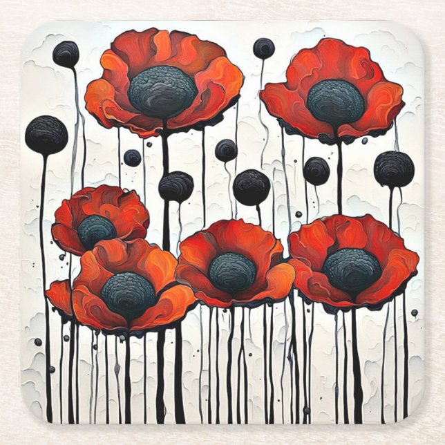 Giant Red Poppies 3 Underlägg Papper Kvadrat (Framsidan)