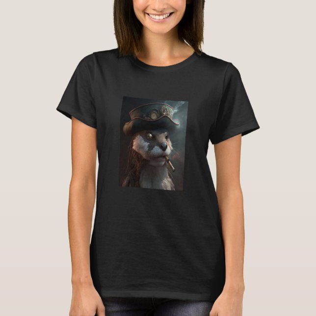 Giant River Otter Cool Otter Pirate T Shirt (Framsida)