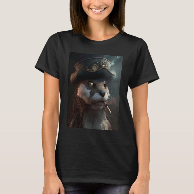 Giant River Otter Cool Otter Pirate T Shirt (Framsida)