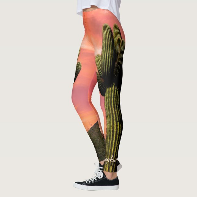 Giant Saguaro Cactus, Personlig Namn Leggings (Vänster)